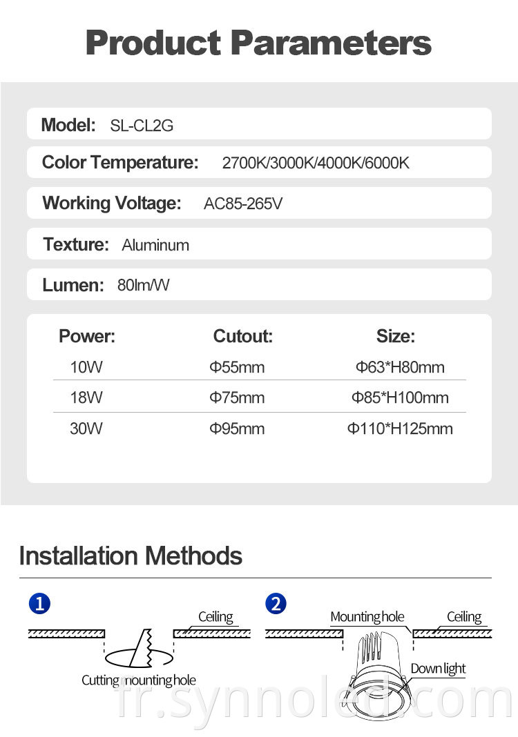 10w 18w 30w Downlight Details